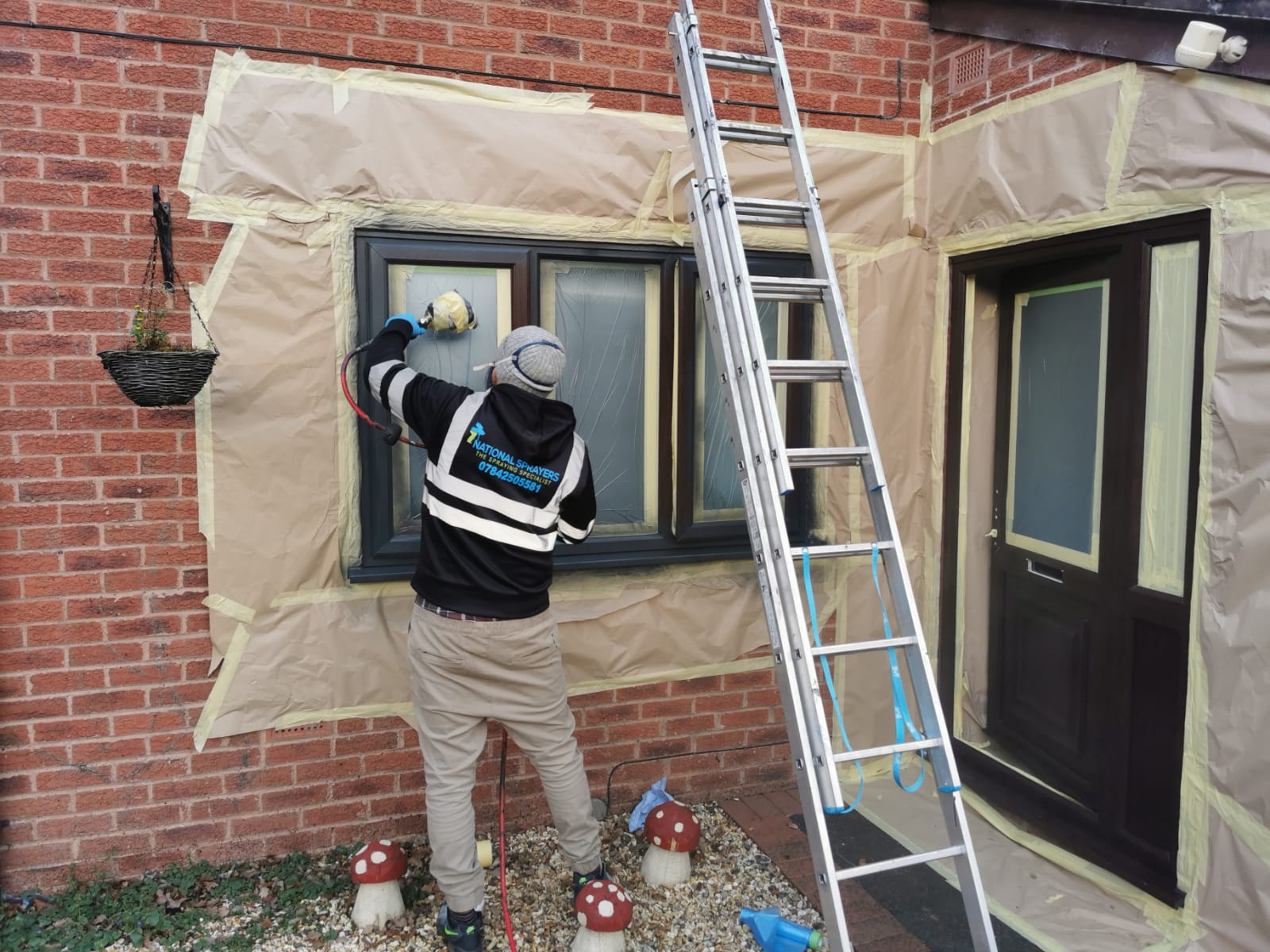 Window spraying in progress